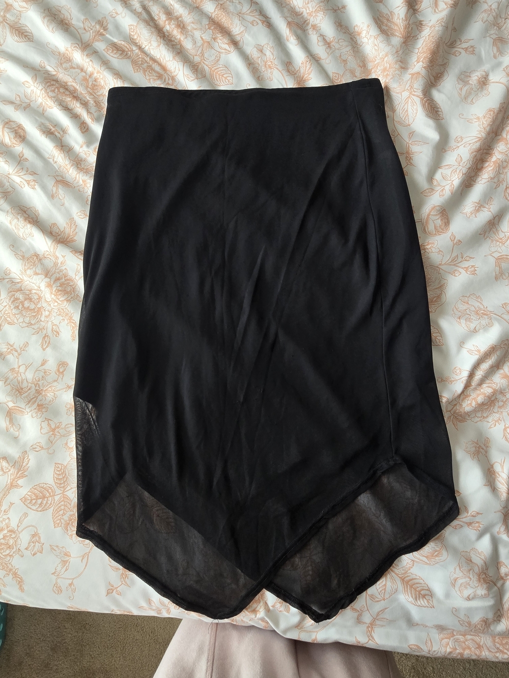 Asymmetrical Black Women's Skirt with Sheer Hem